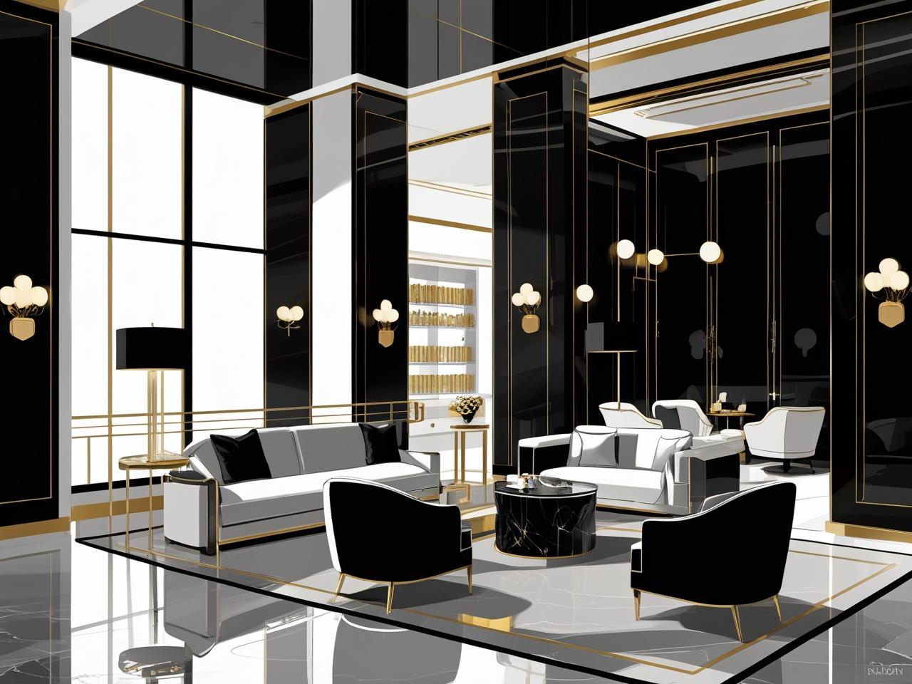 exclusive business club & executive lounges in black, white, golden theme